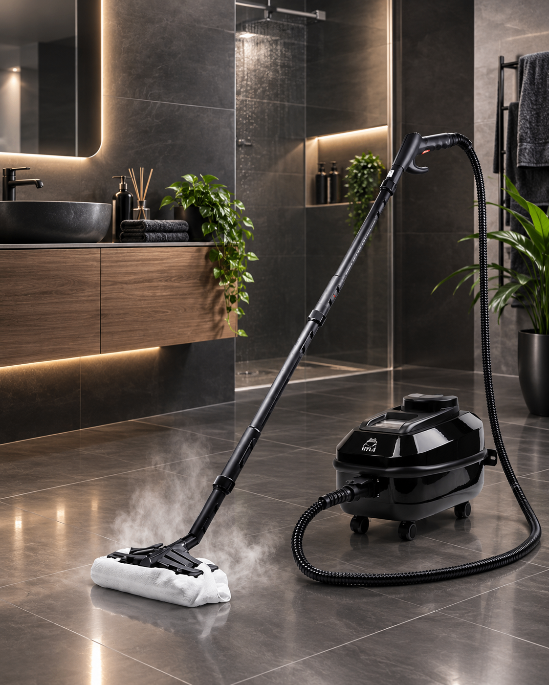 HYLA Steamer Dampfreiniger in einem modernen Badezimmer